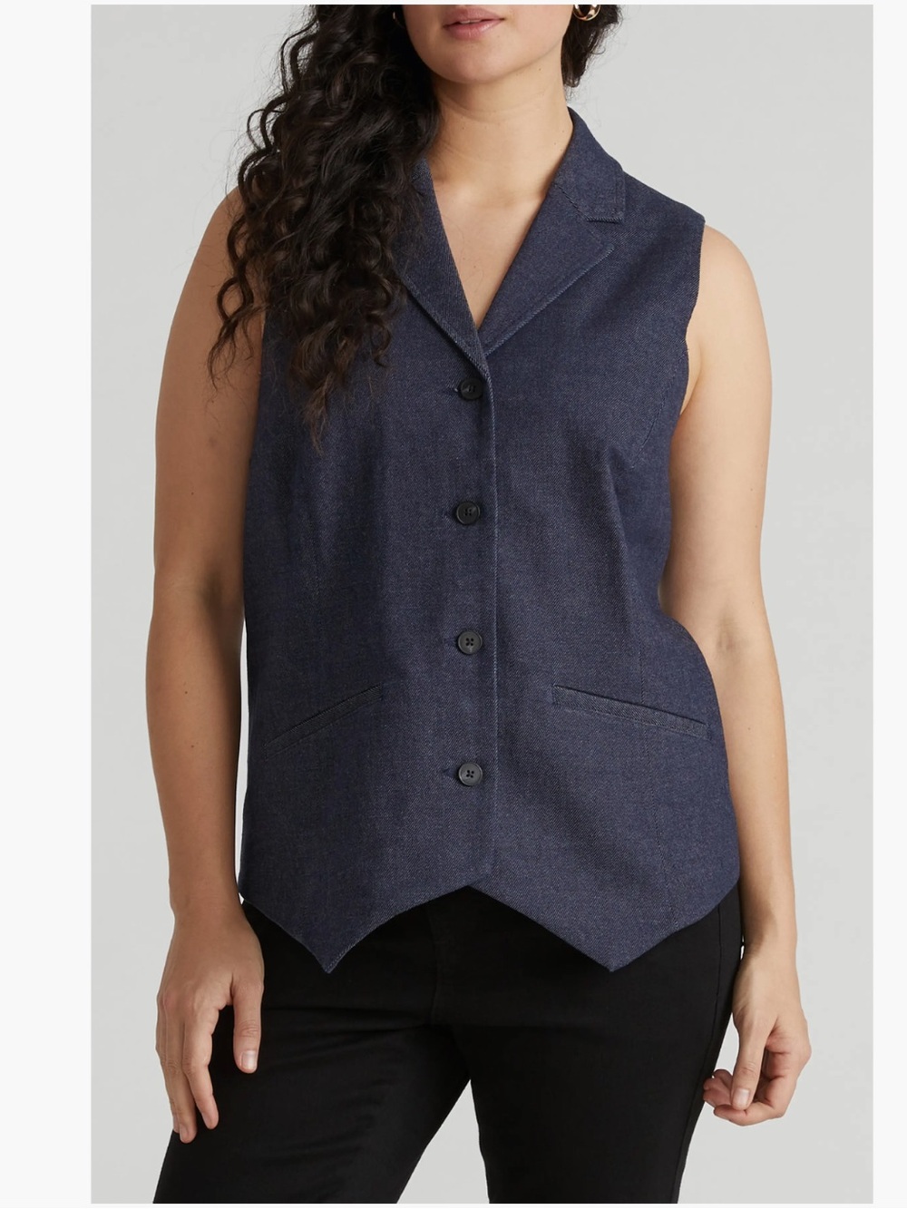 Universal Standard Edwin Denim Look Vest Single Breast Tailored Adjustable Dark